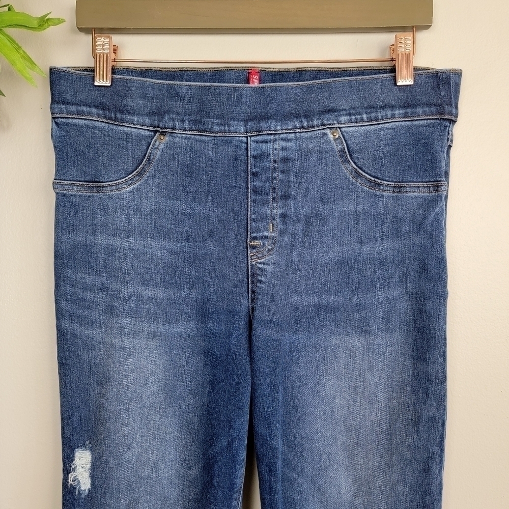 Spanx Pull On High Rise Jegging Distressed Skinny Frayed Step Hem Jeans L - Picture 4 of 12